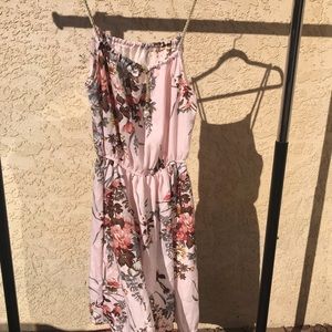 Pink floral dress with gold chord straps